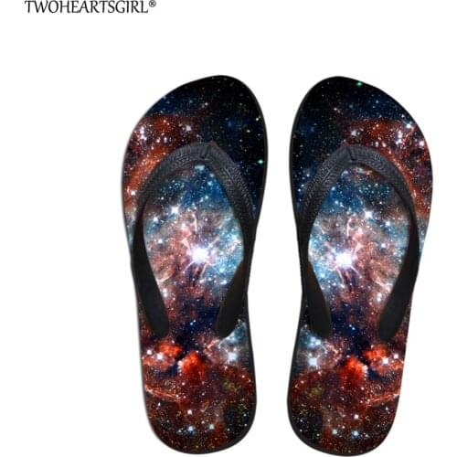 Twoheartsgirl Multicolor Galaxy Star Space Flip Flops Rubber Slipper Sandals for Women Personalized Female Summer Beach Flipflop