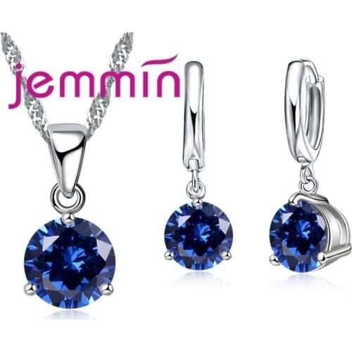 Women Bridal Weeding Shiny Crystal Cubic Zirconia Earrings Pendant Necklace Jewelry Fine 925 Sterling Silver Present
