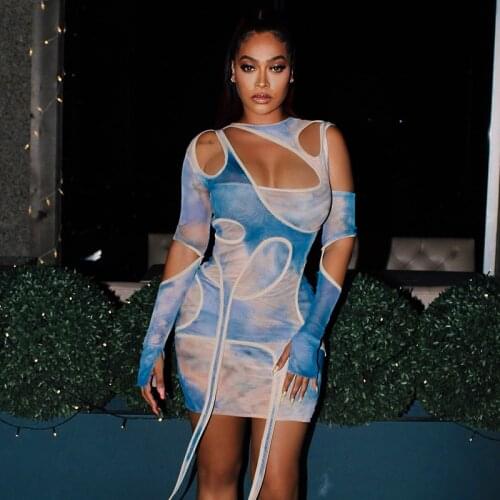 Women Summer Dress Sexy Mini Bodycon Dress 2021 New Arrivals O Neck Blue Long Sleeve Prom Wedding Evening Party Dress