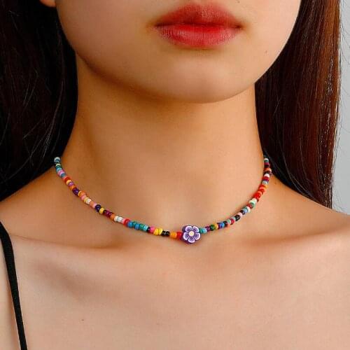 2021 INS Hot Korea Lovely Daisy Flowers Colorful Beaded Charm Statement Short Choker Necklace for Women best gift FashionJewelry