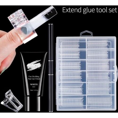 1 Box Full Cover Sculpted Nail Tips Fake Finger Polish Extension Tips Quick Building Mold False Tips Manicuring Tools Set brush