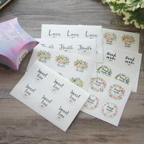 10 Sheets Garland flower leaves handmade thank you Seal Packing Paper Sticker Candy Cookie Gift DIY Baking Label Decoration Tag