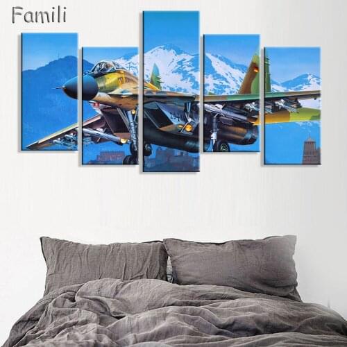 5Panel Fighter Aircraft Flying In The Colours Sky Landscape Pictures For Home Decor Wall Art Canvas Painting Of Living Room