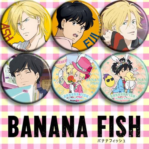 58MM Banana Fish Cosplay Badge Callenreese Aslan Jade Okumura Eiji Brooch Pins Ash Lynx Collection Badges for Backpacks Clothes