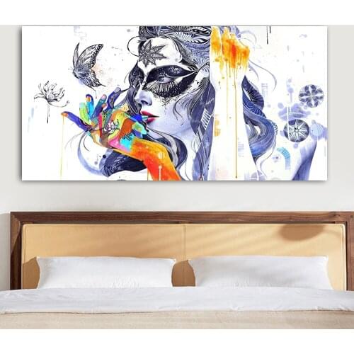 Abstract graffiti beautiful butterfly girl painting canvas wall art poster print picture for bedroom home decoration frame