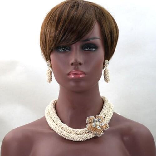 Beige Crystal Women Necklaces Set Costume Jewellry Nigerian Wedding African Beads Bridal Jewelry Set Free Shipping ALJ637