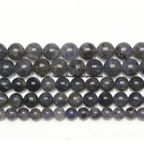 Genuine Semi-precious Sri Lanka Natural Cordierite Iolite Stone Round Loose Beads 6 8 10MM Pick Size Jewelry