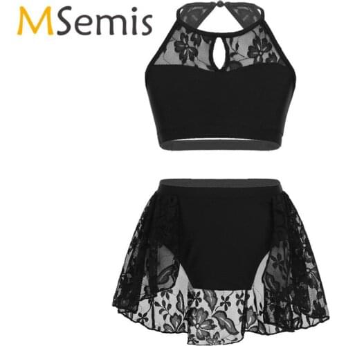 Kids Girls Ballet Dance Crop Top with Shorts Gymnastics Leotard for Lyrical Modern Contemporary Dance Keyhole Halter Ballet Top
