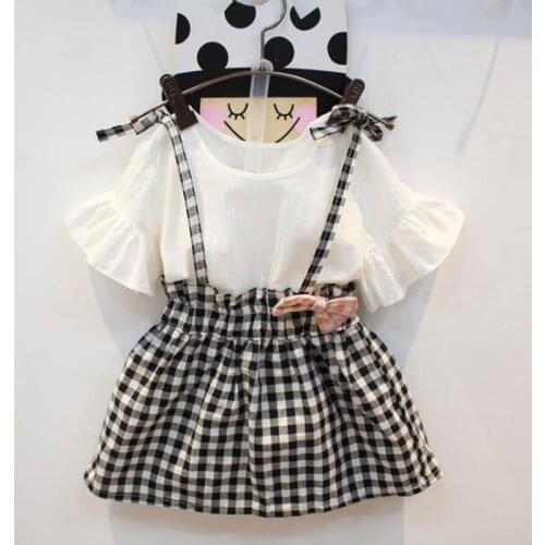 MERI AMMI Children Girl Plaid Dress Baby Kids Dresses Summer Flare Sleeves Dressing For 2-7 Year Girl, J778