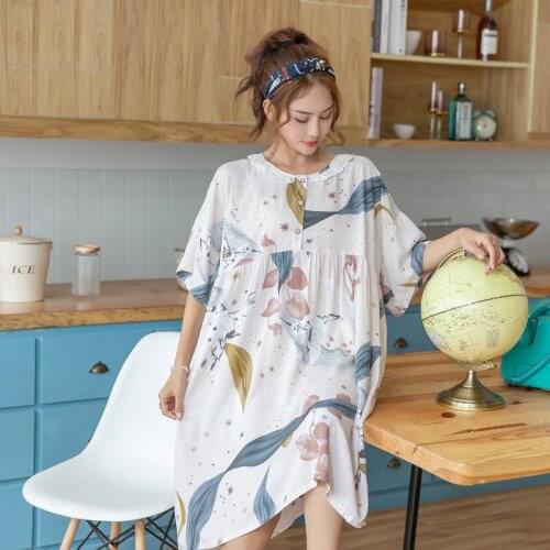 Cotton silk nightdress womens summer short-sleeved artificial cotton silk pajamas Korean version of the large size sleepwear