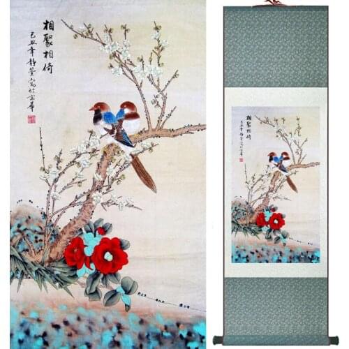 Plum blossom Painting Home Office Decoration Chinese scroll painting birds painting birds and flower painting LTW2017120201