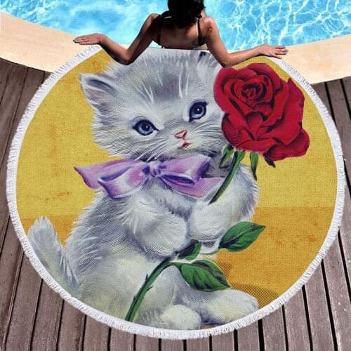 Sand-Free Beach Towels Round Blanket Microfiber Cat Bath Towels For Child Large Resort Beach Mat Cute For Adult Woman Home Yoga