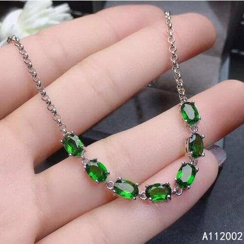 KJJEAXCMY fine jewelry natural Diopside 925 sterling silver new women gemstone hand bracelet support test lovely