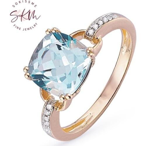SKM Topaz Ring with diamonds 14k 18k rose gold rings for women Engagement rings designer Promise Luxury Fine Jewelry