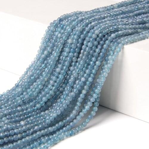 3 MM Grade AA Aquamarine Round Beads 15.5" Polished Stone Beaded For DIY Making Jewelry Accessory Holiday Gitf Bracelet Necklace
