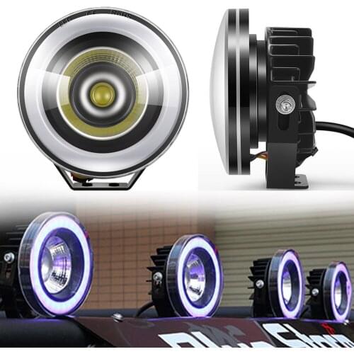 MOVOTOR 1 Set 15W 12V DC LED Work Lights for Motorcycles Cars Trucks Bikes Off-Road Vehicles with Yellow White or Blue Halo