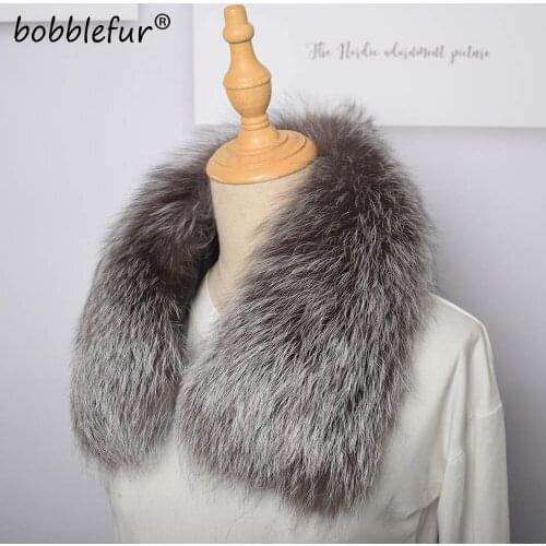 MS.MinShu Men Coat Natural Silver Fox Fur Collar Winter Women Fluffy Neck Warmer Drop Ship