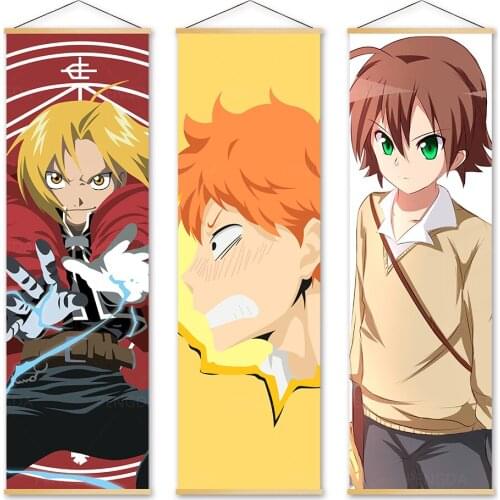 Wall Artwork Pictures Haikyuu Poster Wooden Scroll Hanging Paintings Popular Japanese Animation Canvas Printed Home Decoration