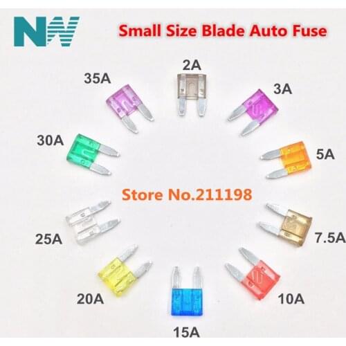 Small Size Auto Automotive Car Fuses 2A 3A 5A 7.5A 10A 15A 20A 25A 30A 35A Assortment Auto Blade Fuse
