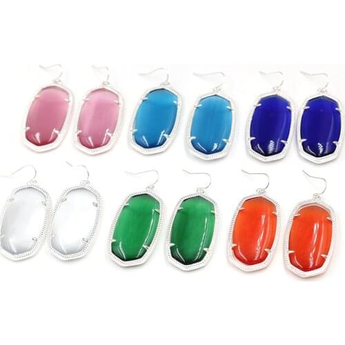 Oversize Geometric Multi Cats Eye Stone With Claw Fram Dangle Earrings Multi Resin AB Clear Glass Stone Huge Oval Drop Earrings