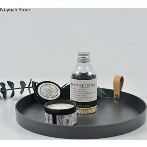 Nordic Round Storage Tray Desktop Tray Decoration Storage Tray Household Leather Handle Living Room Storage Tray Decoration