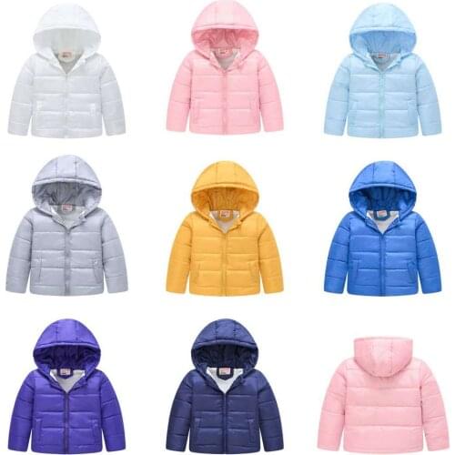 New Boys Girls Cotton Padded Jacket Kids Warm In Thick Cotton-padded Coat Casual Solid Color Hooded Top 2-7 Years Winter Clothes
