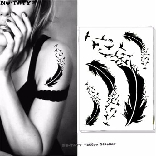 Nu-TATY Black sexy feather Temporary Tattoo Body Art Flash Tattoo Stickers 17*10cm Waterproof Tatoo Styling Wall Sticker