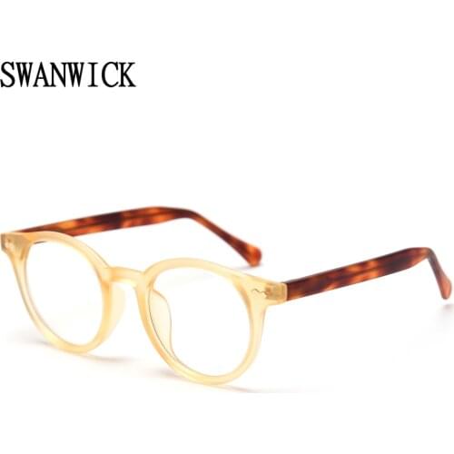 Swanwick round glasses for women retro optical eyeglasses frame men accessories TR90 leopard yellow black acetate korean style
