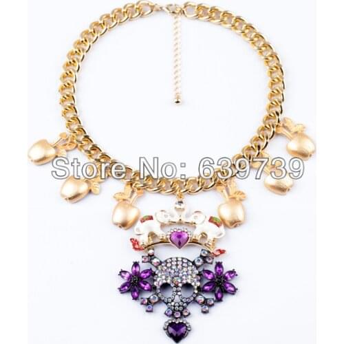 Bulk Price Argentina Gold Color Purple Skull Necklace