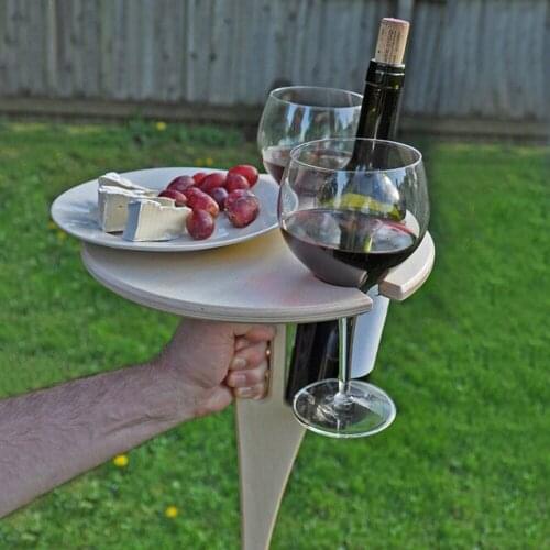 Outdoor Wine Table Foldable Round Desktop Mini Wooden Picnic Table Easy To Carry Wine Rack Punch-Free Sandy Beach Snacks Holder