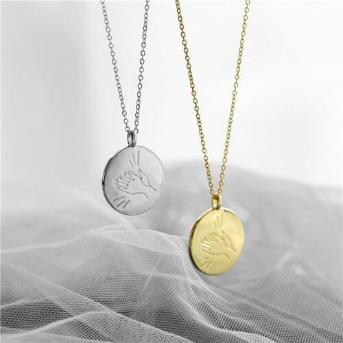 HECHENG,Hand Gestures Disc Charm Necklace Simple Disk Sign Language Necklace For Women Girls