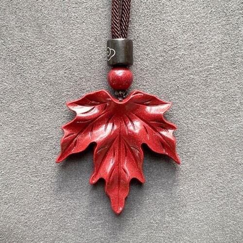 JoursNeige Natural Cinnabar Pendant Maple Leaf Double-sided Pendant for Women Men Rope Chain Necklace Fashion Jewelry