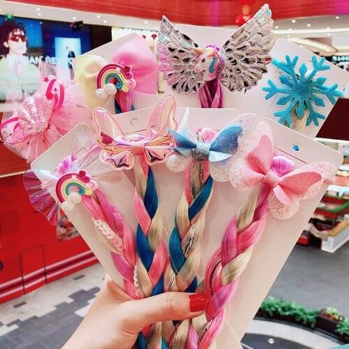 Cartoon Bow Rubber Bands Girls Rainbow Colorful Braid Headband Kids Butterfly Ponytail Holder Women Fashion Hair Accessories