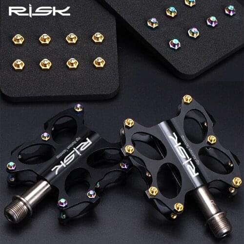 RISK 8 pcs M4*5 bicycle pedals bolt titanium alloy TC4 MTB road bike XC cross country pedal anti skip screw bike foot pegs bolt