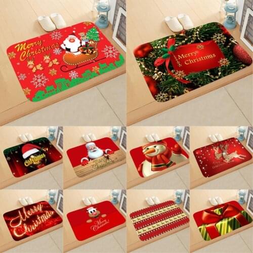 Christmas Red Floor Mat Christmas Theme Letter Printing Pattern Non Slip Flannel Front Door Bathroom Entrance Mat Home Decor