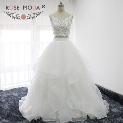 Rose Moda Fashion Two Pieces Boho Wedding Dress Lace Top Organza Ball Gown Summer Bridal Dresses