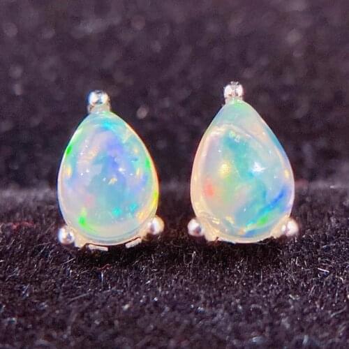 Natural real white opal water drop style stud earring 0.4ct*2pcs gemstone Per jewelry 925 sterling silver Fine jewelry Q29409