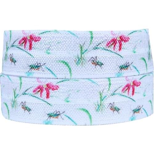 Spring season foe 15mm flower and insect printed fold over elastic