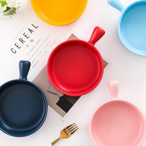 Nordic ribbon handle baked bowl Baked rice soup bowl simple household tableware ceramic noodle ramen dessert handle bowl