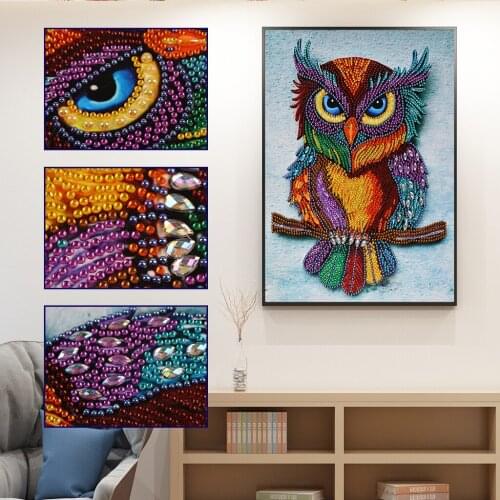 Special Shape Diamond Painting Cartoon Owl on Tree Diamond Embroidery Animal Rhinestones Pictures Mosaic Partial Diamonds Art