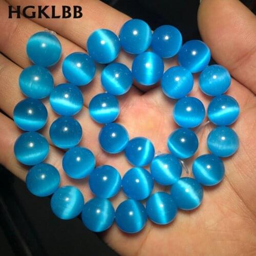 HGKLBB Lake blue Cat Eye Round Spacers Loose glass beads for Jewelry making Opal Stone bracelets accessories DIY 4/6/8/10/12mm