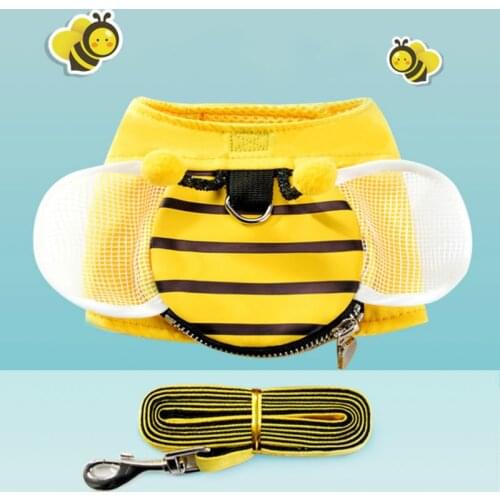 Pet Supplies Cat Dog Harness Pet Leash Set Vest Harness Little Bee Shaped Polyester Chest Strap Adjustable Bust Cat Leash