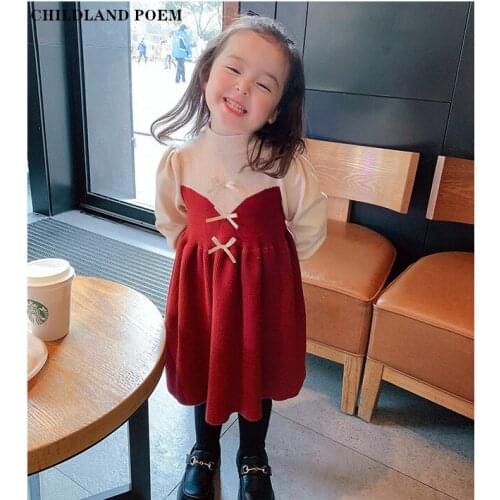 Knitted Baby Girls Dress Winter Spring Princess Kids Dresses For Girls Woolen Long Sleeve Toddler Dress Children Sweater Dress