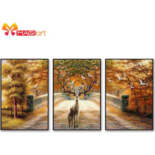 Cross stitch kits Embroidery needlework sets 11CT water soluble canvas patterns 14CT Animal style Elk in front of bridge-NCMA097