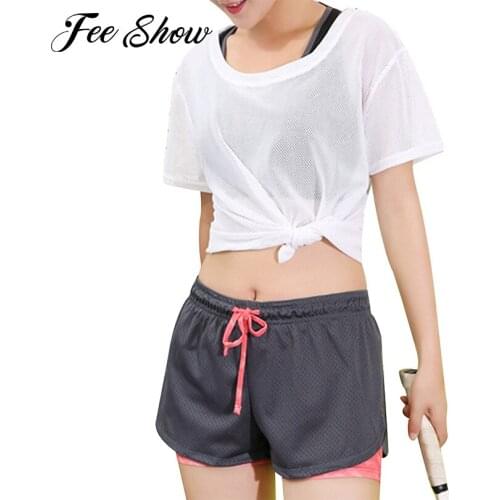 Womens Summer Yoga Shirts Casual Breathable Running Fitness Top Cover Up Hollow Out Net Dancing Sport T-shirt Tops Sportswear