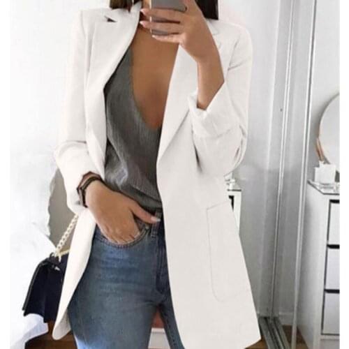 Plus Size Women Blazer Jacket Fashion Casual Notched Collar Pockets Long Sleeve Work Suit Coats Autumn Office Lady Solid Blazers