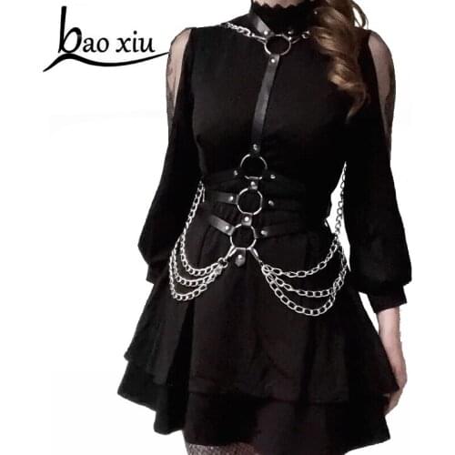 New Sexy Women suspenders chest leather belt harajuku gothic lingerie Adjustable bondage Bra Garters chain tassel harness Belts