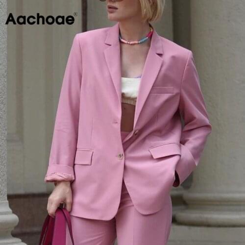 Aachoae Women Autumn Solid Candy Color Blazer Suit Vintage Long Sleeve Single Breasted Blazer Office Lady Elegant Outerwear Tops
