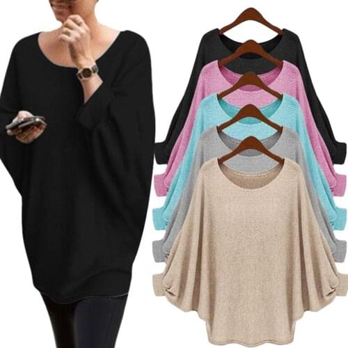 Women Solid Color Oversized Batwing Sleeve Sweater Long Sleeve Jumpers Pullover