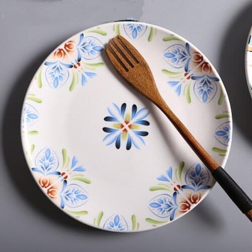 1 Pcs Ceramic Plate Tableware 8 Inch Large Round Dish Vintage Western Steak Salad Dinnerware Disc Household Kitchen Supplies